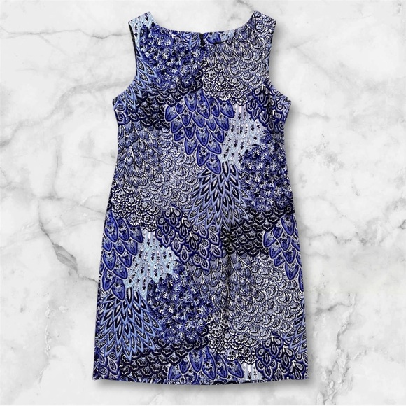 Connected Petite Blue Patterned Sleeveless Dress Sz 12P nwot , 014 - Picture 1 of 2